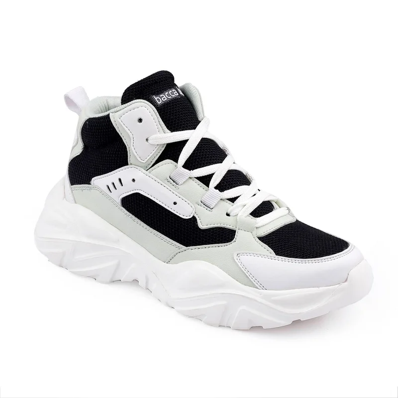 Bacca Bucci Black, White and Sea Green NYRA Mid-top Platform Fashion Sneakers for Women | Best Price UAE